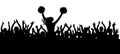 The fans cheering along with the cheerleader silhouette. Crowd. Sport. Vector illustration Royalty Free Stock Photo
