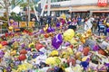 Fans gather at a makeshift memorial in front of Staples Center to honor Kobe Bryant, basketball legend.