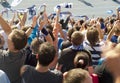 Fans on the tribune of the football field, view from the tribune Royalty Free Stock Photo
