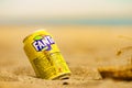 Fanta can on beach, 29 January 2020, Spain