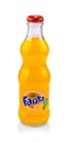 Fanta glass bottle on white background