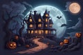 Fantacy Haunted Houses with full moon in Halloween