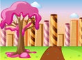 Fantacy land with candy on tree and waffle buildings Royalty Free Stock Photo