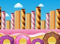 Fantacy scene with donuts and pink ocean