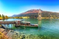 Fantasic autumn view of submerged bell tower in lake Resia