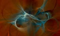 Fantastic abstract background in aqua blue and orange colors. Smooth wavy dynamic 3d substance, plasma or glowing electrical disch