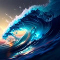Fantastic abstract blue sea wave background illustration 3D rendering wallpaper Generative AI Royalty Free Stock Photo