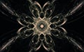 Fantastic abstract symmetrical flower with petals consisting of a variety of geometric shapes of different colors on a black