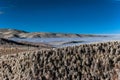 Fantastic aerial infrared view of mountain landscape with sea of