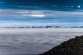 Fantastic aerial infrared view of mountain landscape with sea of