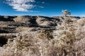 Fantastic aerial infrared view of mountain landscape with sea of