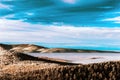 Fantastic aerial infrared view of mountain landscape with sea of