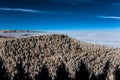 Fantastic aerial infrared view of mountain landscape with sea of