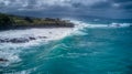 Fantastic Aerial View of Large Waves Breaking on the Rocks at Waimea Bay, Hawaii Royalty Free Stock Photo