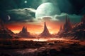 Fantastic alien planet landscape in space Royalty Free Stock Photo