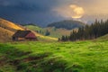 Fantastic alpine place with misty mountains at sunrise, Transylvania, Romania