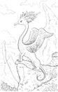 Fantastic animal with head of a bird, body of lion. Coloring page with fantastic animal and fantasy landscape. Original coloring