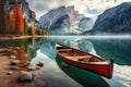 Fantastic autumn landscape of Braies lake in Dolomites. Generative AI