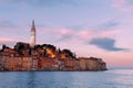 Fantastic autumn sunrise of Rovinj town. Colorful evening seascape of Adriatic Sea. Traveling concept background.p Royalty Free Stock Photo