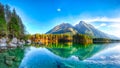 Fantastic autumn sunset of Hintersee lake