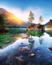 Fantastic autumn sunset of Hintersee lake