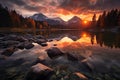 fantastic autumn sunset on a lake