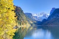 Fantastic autumn sunshine lights on mountain lake Gosausee