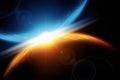 Fantastic background burning and exploding planet Earth, hell, asteroid impact, glowing horizon Royalty Free Stock Photo