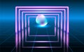 Fantastic background with neon lines and sphere, space portal into another dimension