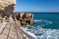 Fantastic big rocks and ocean waves in Costa Brava of Spain, near village Pals Royalty Free Stock Photo