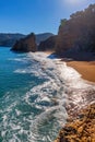 Fantastic big rocks and ocean waves in Costa Brava of Spain, near village Pals Royalty Free Stock Photo