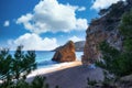 Fantastic big rocks and ocean waves in Costa Brava of Spain, near village Pals Royalty Free Stock Photo