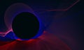 Fantastic black hole, burrow or eclipse with hazy chaotic red blue flames blazing around in deep dark space.