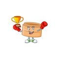 Fantastic Boxing winner of dimsum basket in mascot cartoon style