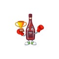 Fantastic Boxing winner of red bottle wine in mascot cartoon style