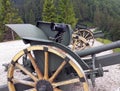 Fantastic camera tripod over an old World War I Cannon Royalty Free Stock Photo