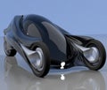 Fantastic car concept of the future electro three wheels. 3D rendering Royalty Free Stock Photo