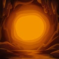 Fantastic cavern background. Cartoon cave with stalactites and spotlight copy space for text.