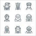 fantastic characters line icons. linear set. quality vector line set such as clown, frog prince, bigfoot, vampire, bigfoot, cyborg