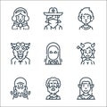 Fantastic characters line icons. linear set. quality vector line set such as elf, guru, octopus, succubus, wizard, minotaur,