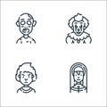 fantastic characters line icons. linear set. quality vector line set such as nun, fireman, clown