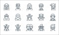 Fantastic characters line icons. linear set. quality vector line set such as reaper, doppelganger, pirate, wizard, pirate, ogre, Royalty Free Stock Photo