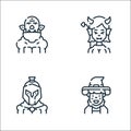 Fantastic characters line icons. linear set. quality vector line set such as wizard, spartan, succubus
