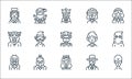 Fantastic characters line icons. linear set. quality vector line set such as alien, princess, bigfoot, faceless, spartan, minotaur