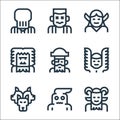 Fantastic characters line icons. linear set. quality vector line set such as faun, boogeyman, cerberus, icarus, pirate, yeti, elf