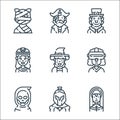 Fantastic characters line icons. linear set. quality vector line set such as nun, spartan, reaper, virtual glasses, wizard,