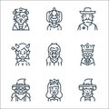 fantastic characters line icons. linear set. quality vector line set such as wizard, princess, wizard, skeleton, bigfoot, succubus