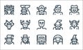 Fantastic characters line icons. linear set. quality vector line set such as wizard, yeti, elf, necromancer, cowboy, cerberus,