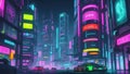 Fantastic city of the future, neon colors, horizontal illustration, cyberpunk style. AI generative Royalty Free Stock Photo