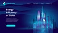 Fantastic city in the style of cyberpunk. The first screen template for the landing page.